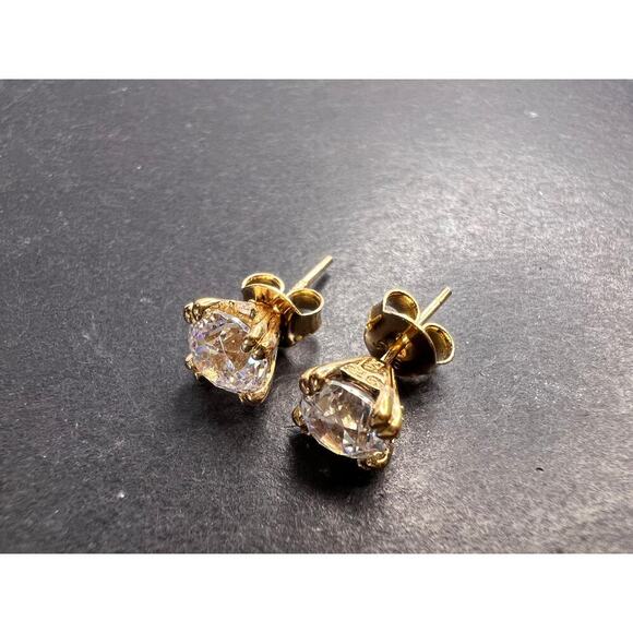 CZ stud earrings in gold over sterling silver - Picture 2 of 11